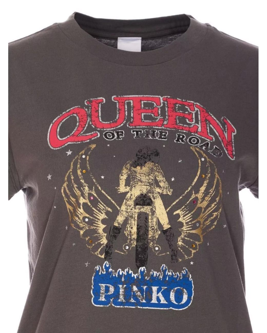 Pinko Gray Crystal-Embellished Printed T-Shirt