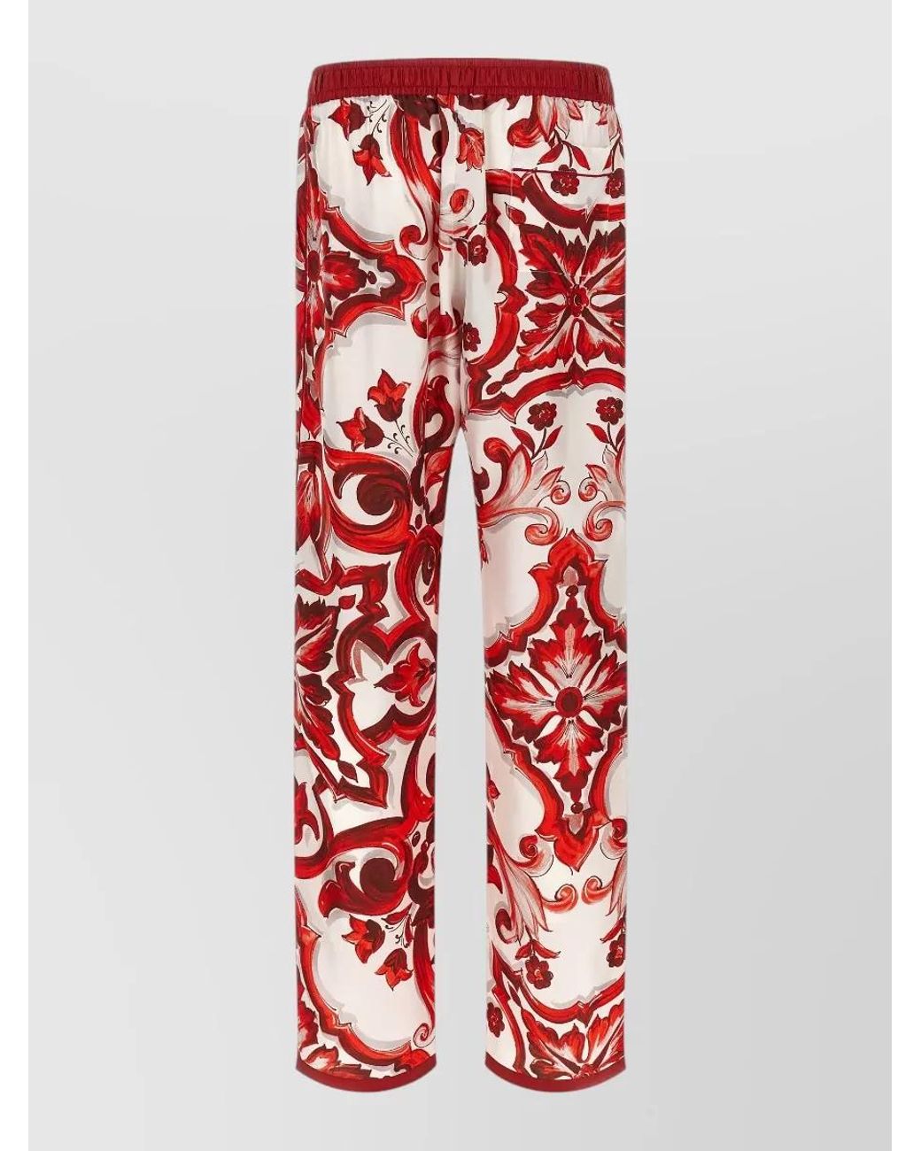 Dolce & Gabbana Red Silk Printed Wide-Leg Trousers for men