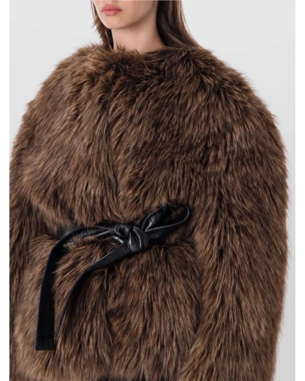 Magda Butrym Brown Faux Fur Belted Hip-Length Coat