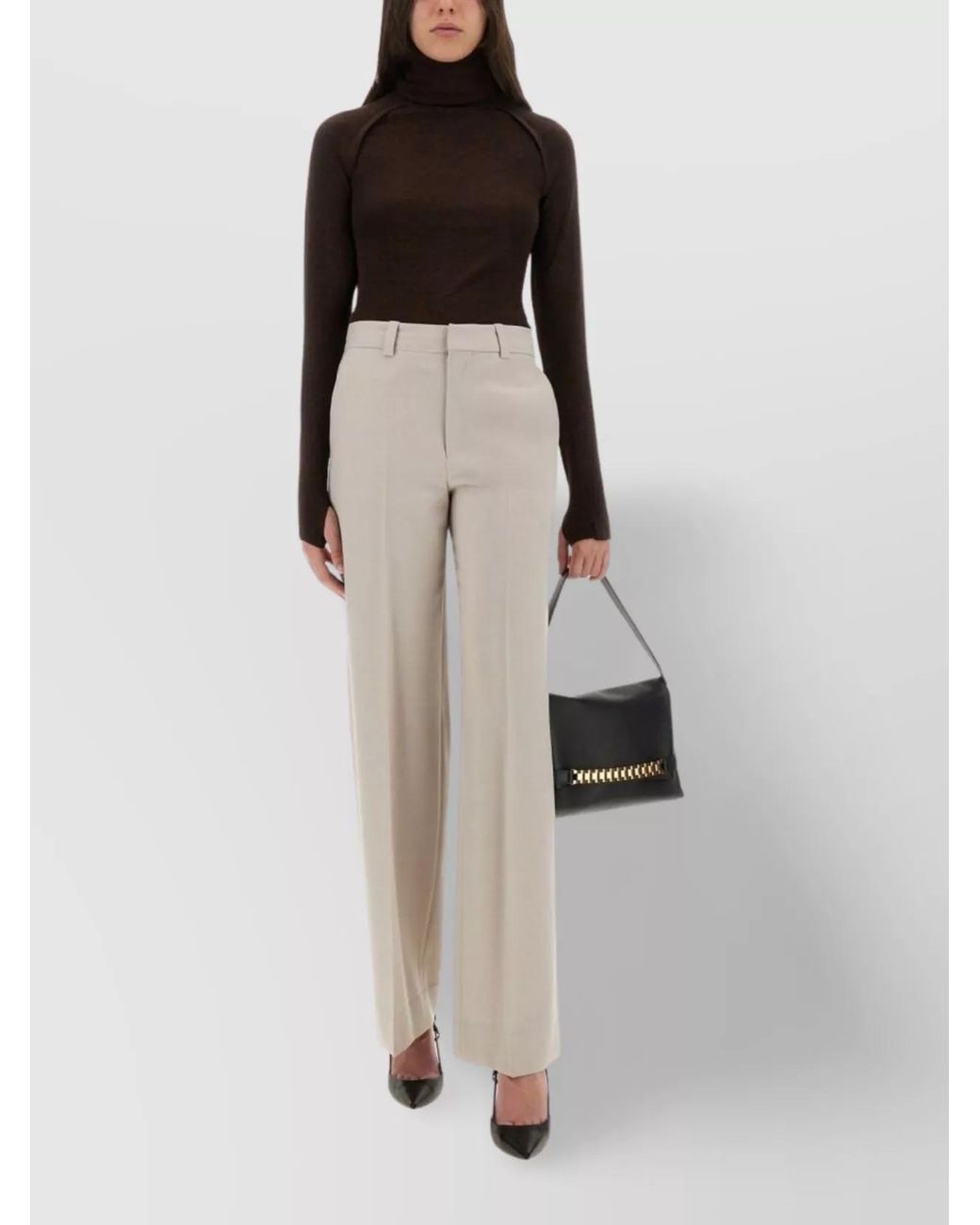 Victoria Beckham Natural Wide-Leg Trousers