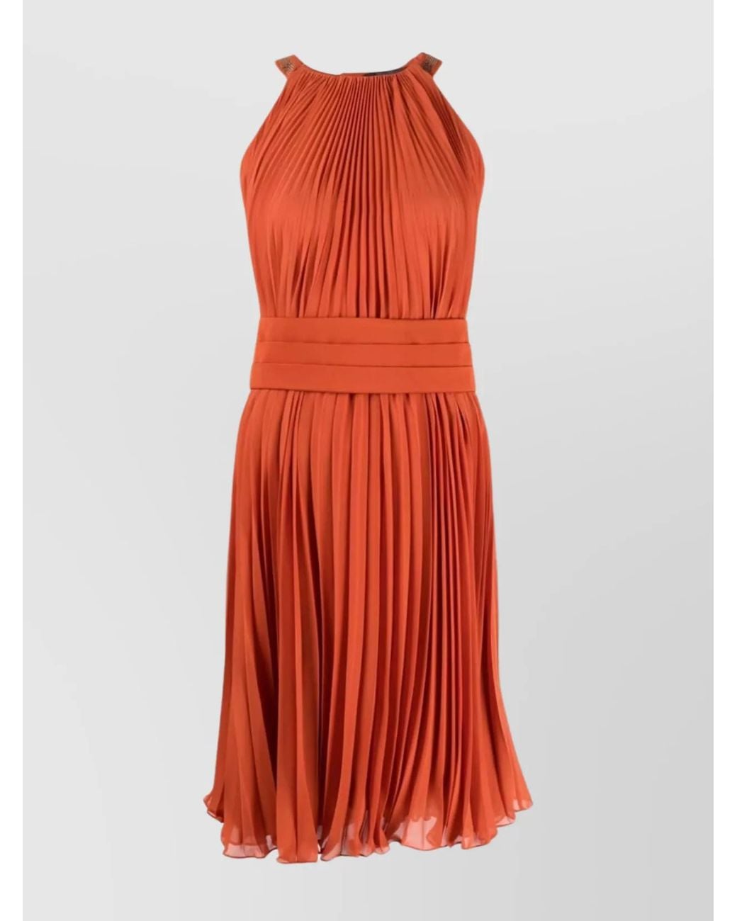 Max Mara Red Pleated Bead Embellished Sleeveless Midi Dress