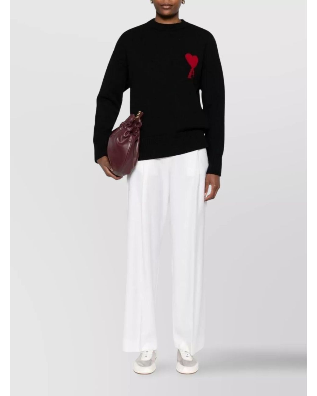 AMI Black Wool Crew Neck Long-Sleeve Jumper