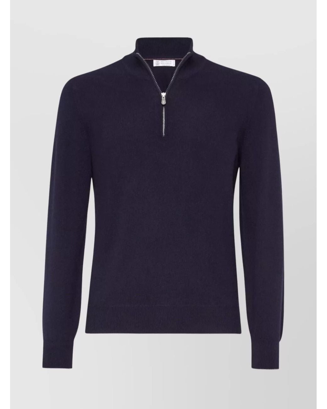 Brunello Cucinelli Blue Ribbed Collar High Neck Sweater for men