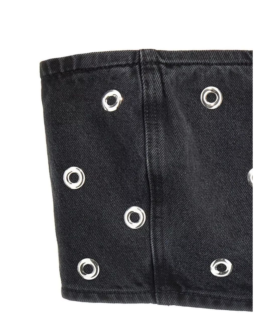 ROTATE BIRGER CHRISTENSEN Black Studded Denim Tank Top