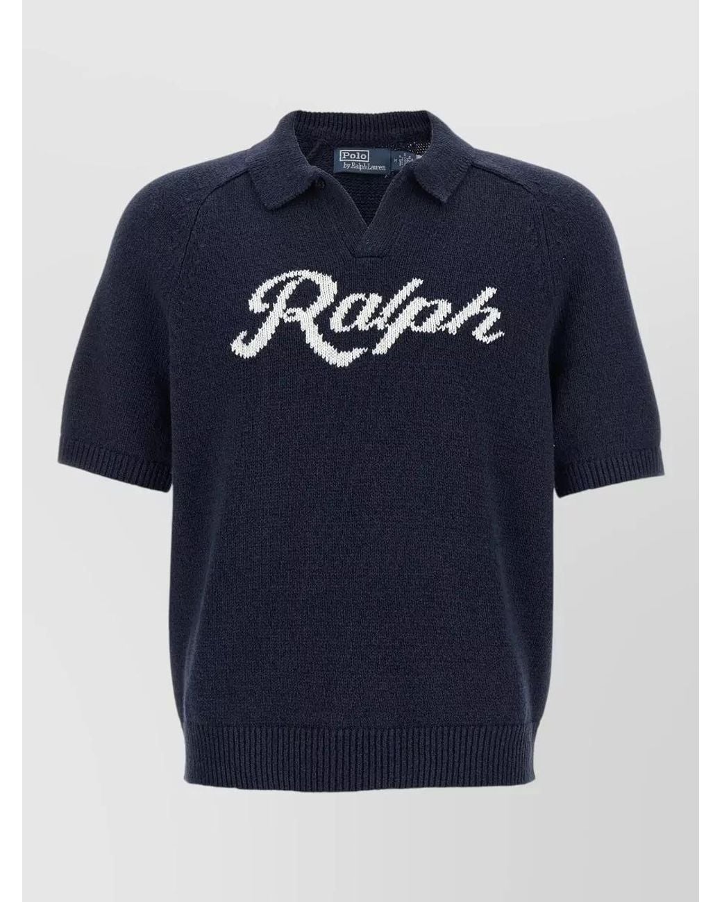 Polo Ralph Lauren Blue Linen Blend Short-Sleeve V-Neck Polo Shirt Sweater for men
