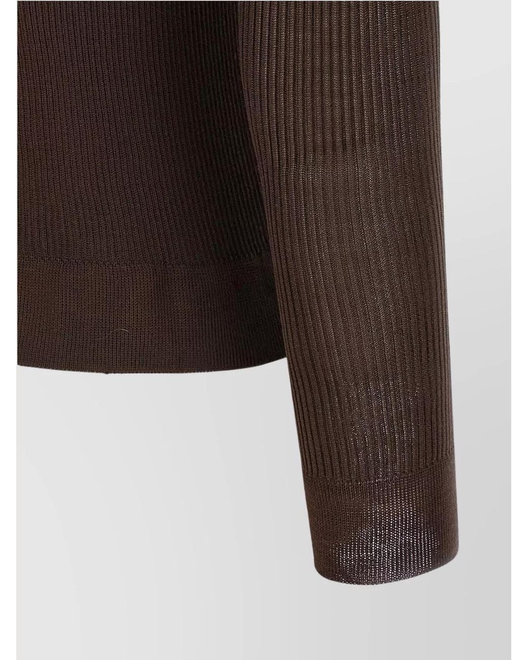 Magda Butrym Brown Ribbed Silk Crew-Neck Long-Sleeve Knitted Top