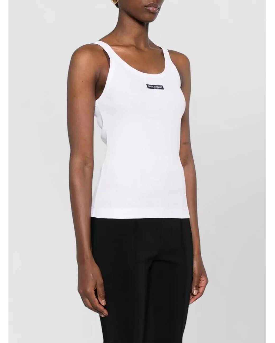 Dolce & Gabbana White Scoop Neck Nylon Blend Silk Top