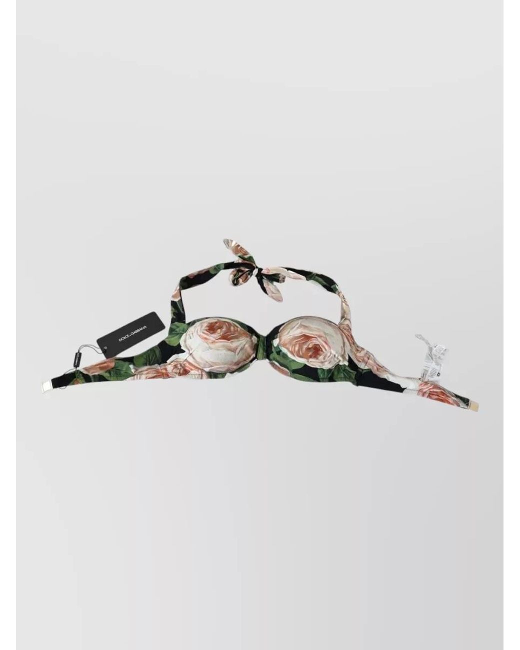 Dolce & Gabbana Black Silk Floral-Print Halterneck Bikini Top