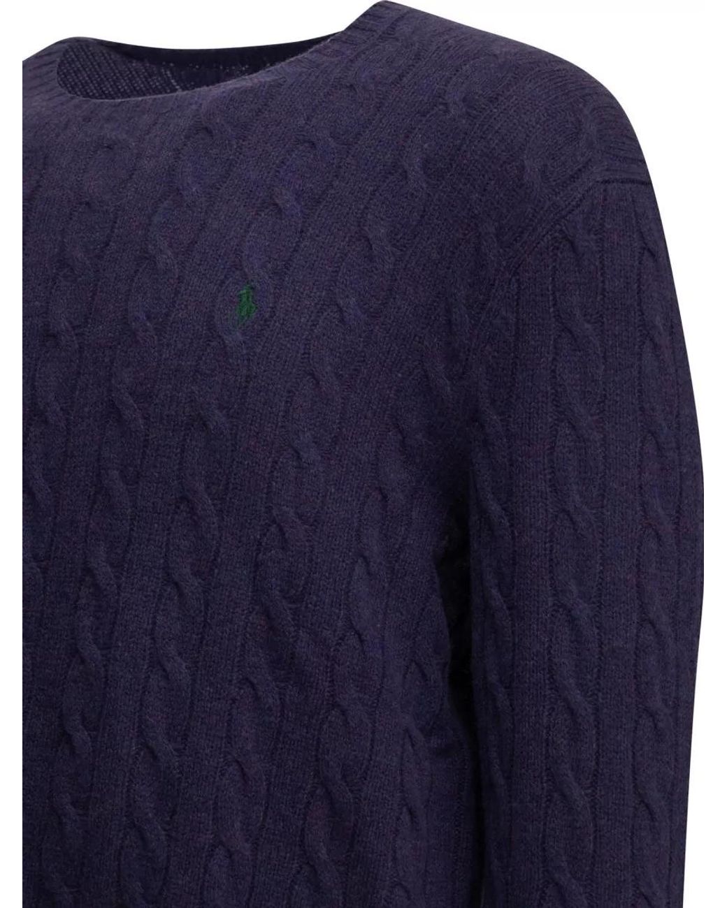 Polo Ralph Lauren Blue Cable-Knit Wool Cashmere Crew-Neck Sweater for men
