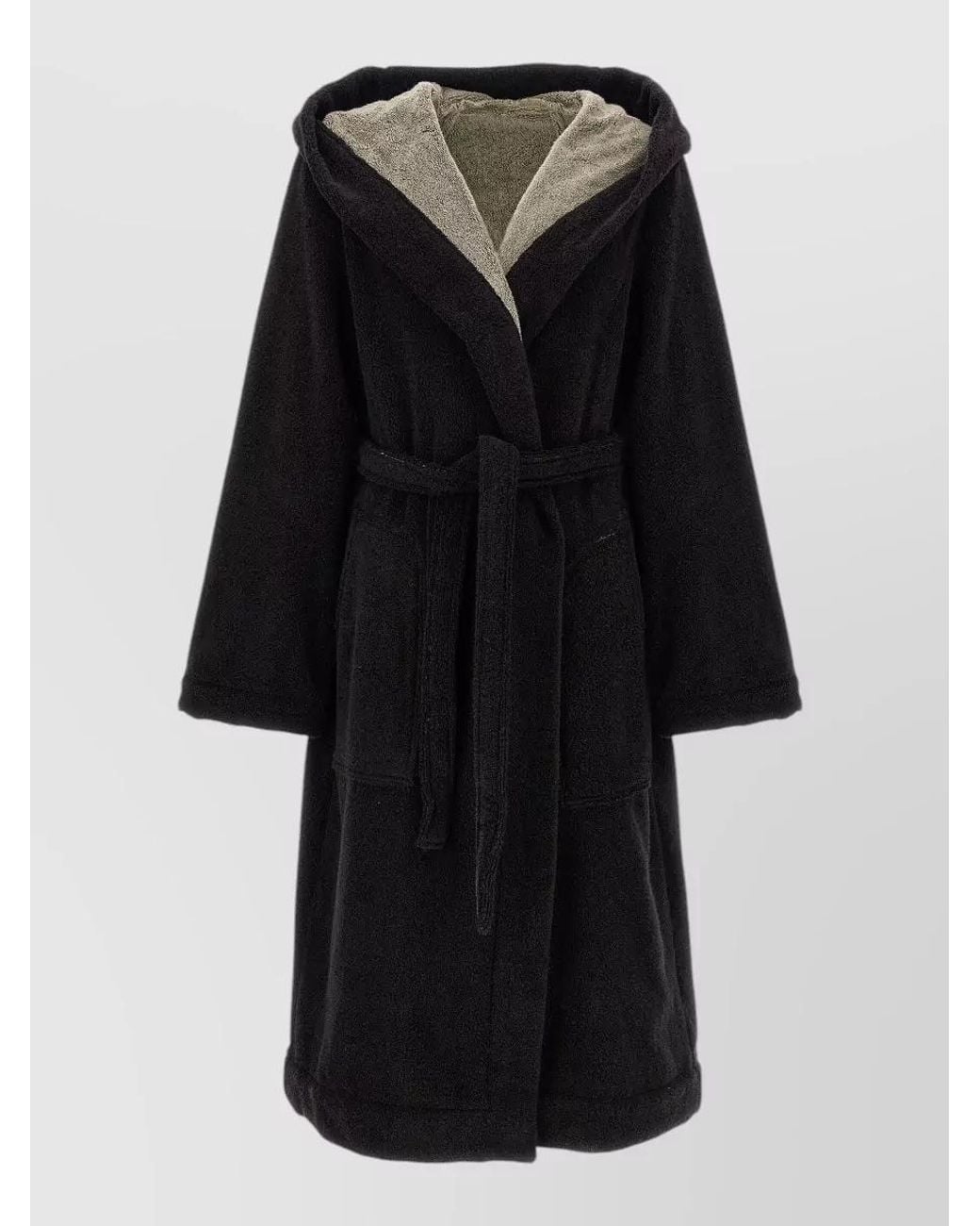 Rick Owens Black Hooded Cotton Terry Bathrobe