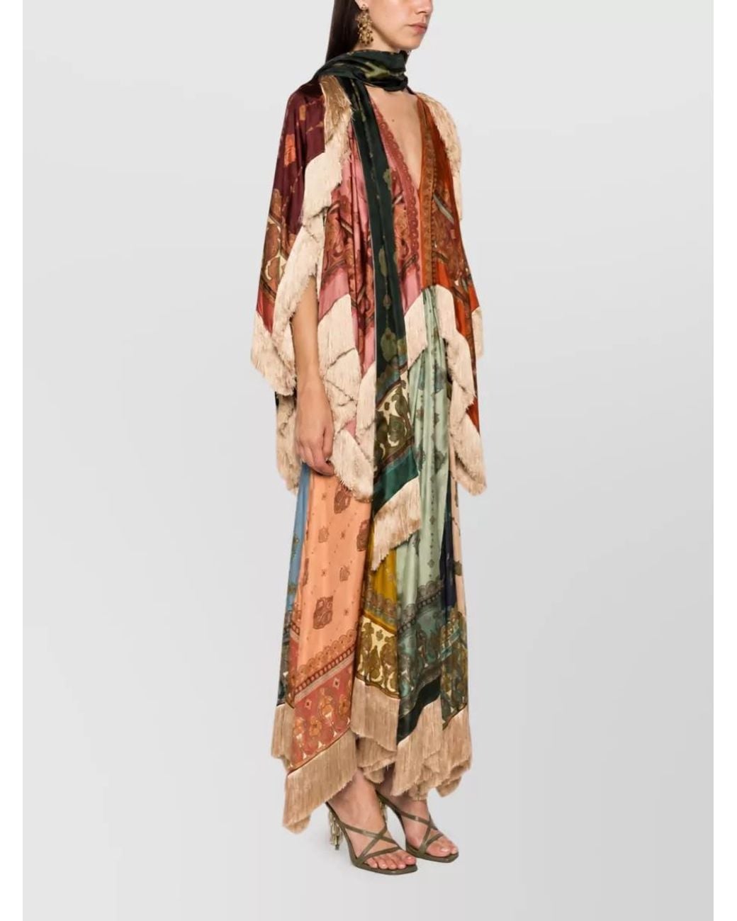 Zimmermann Multicolor Silk Printed Asymmetric V-Neck Dress