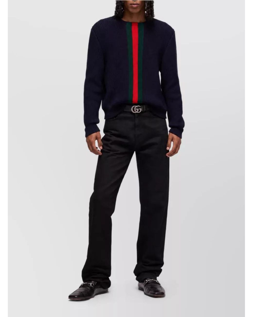 Gucci Blue Wool Ribbed Crewneck Sweater for men