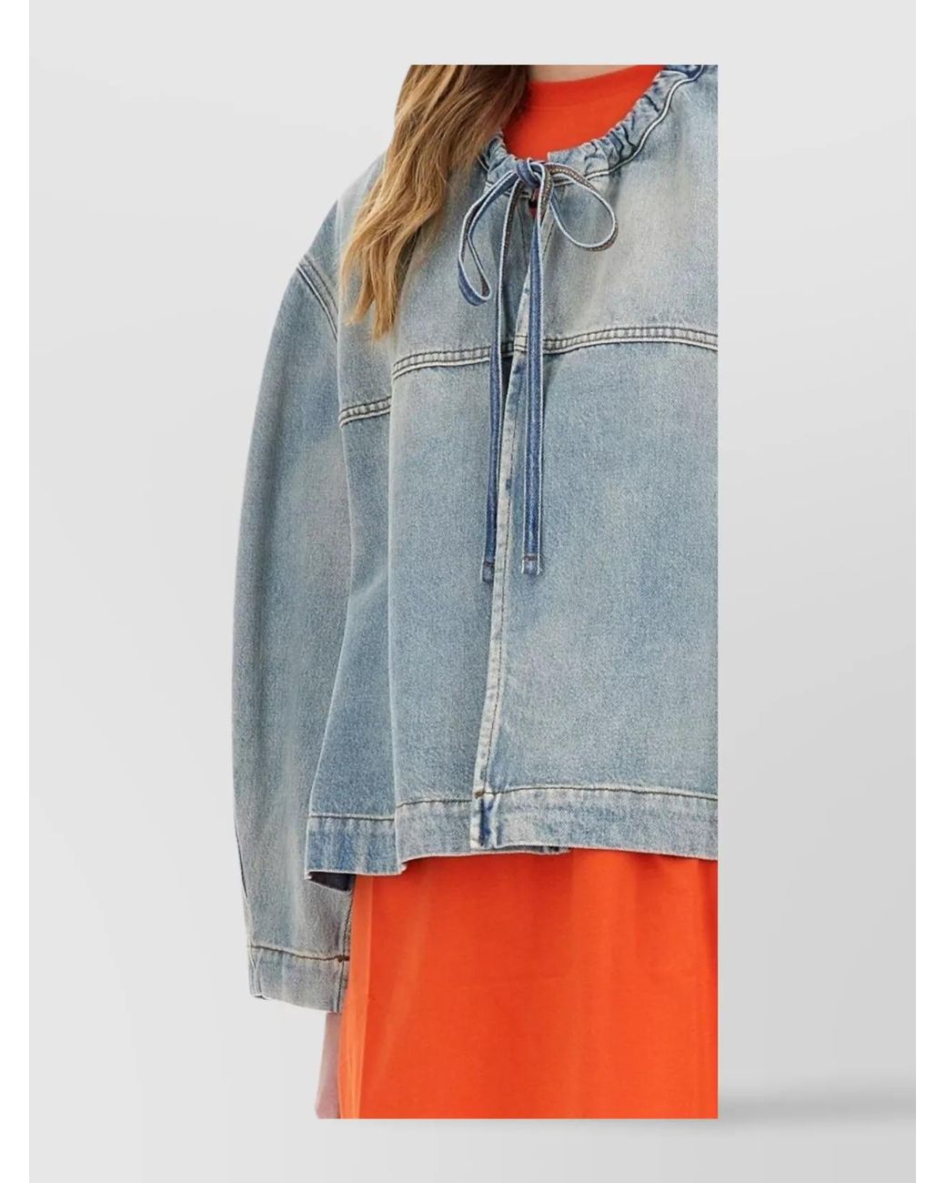 MSGM Blue Denim Oversized Cropped Jacket