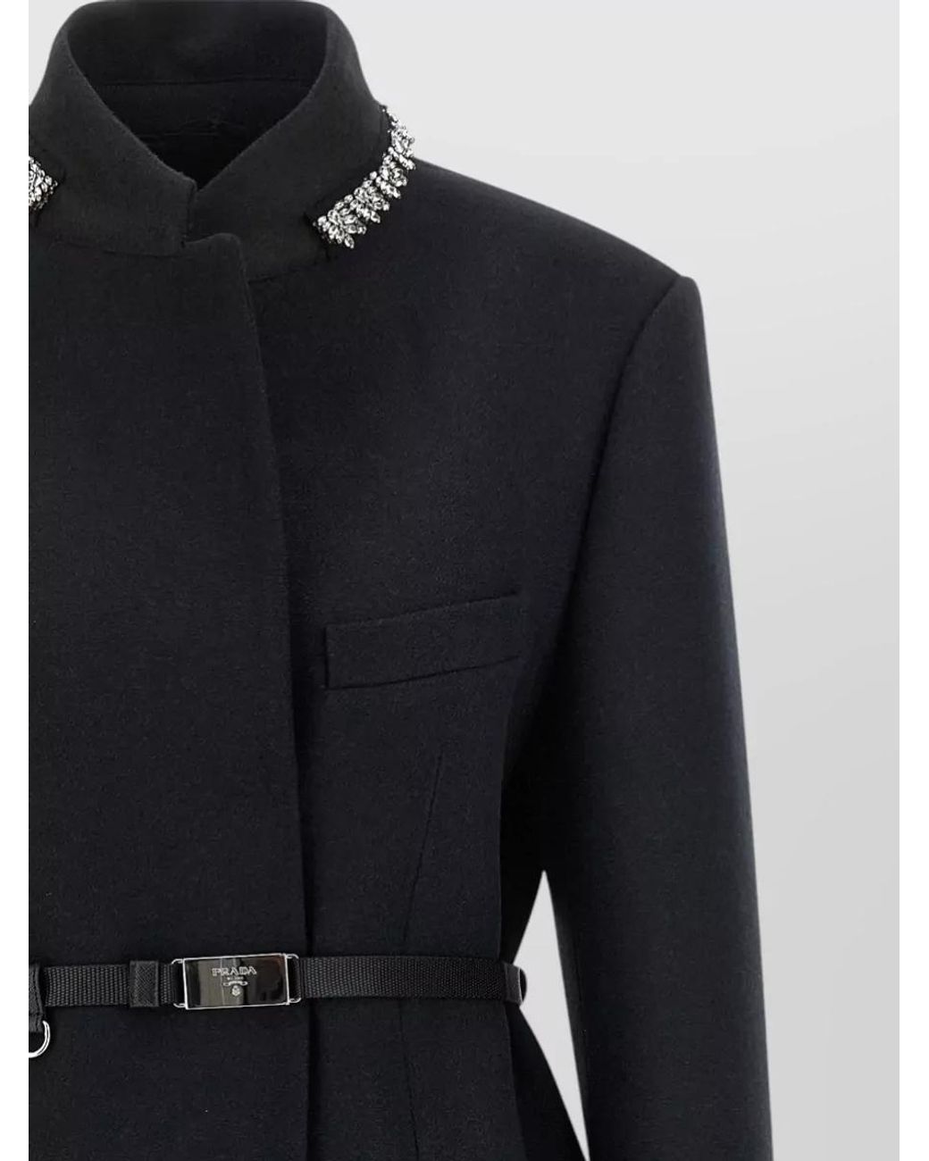 Prada Blue Virgin Wool Crystal Embellished Single Breasted Coat