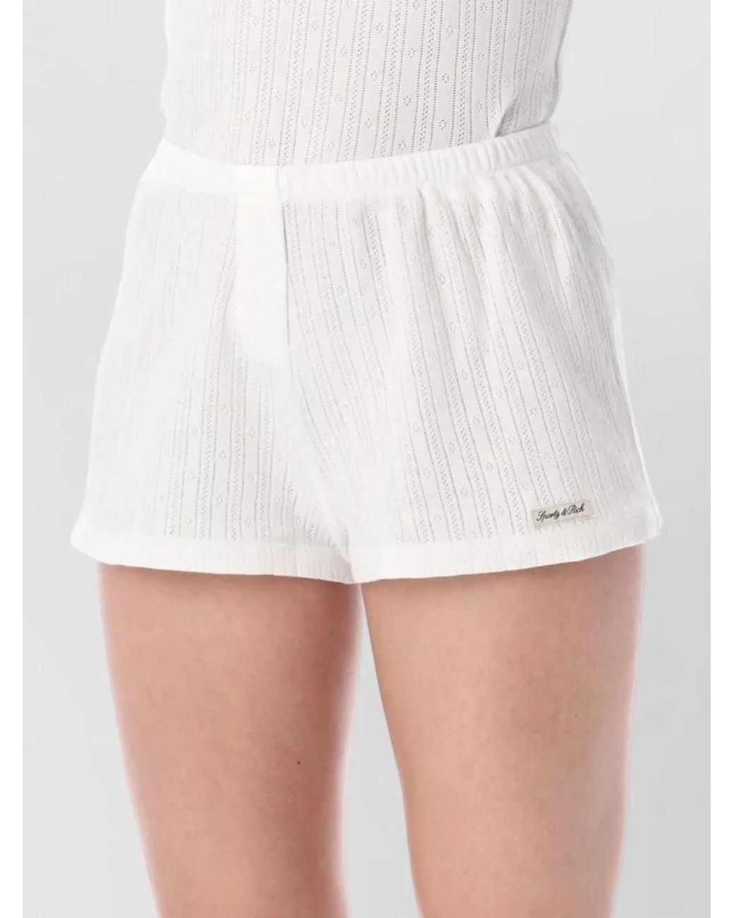 Sporty & Rich White Cotton Pointelle Knit Shorts