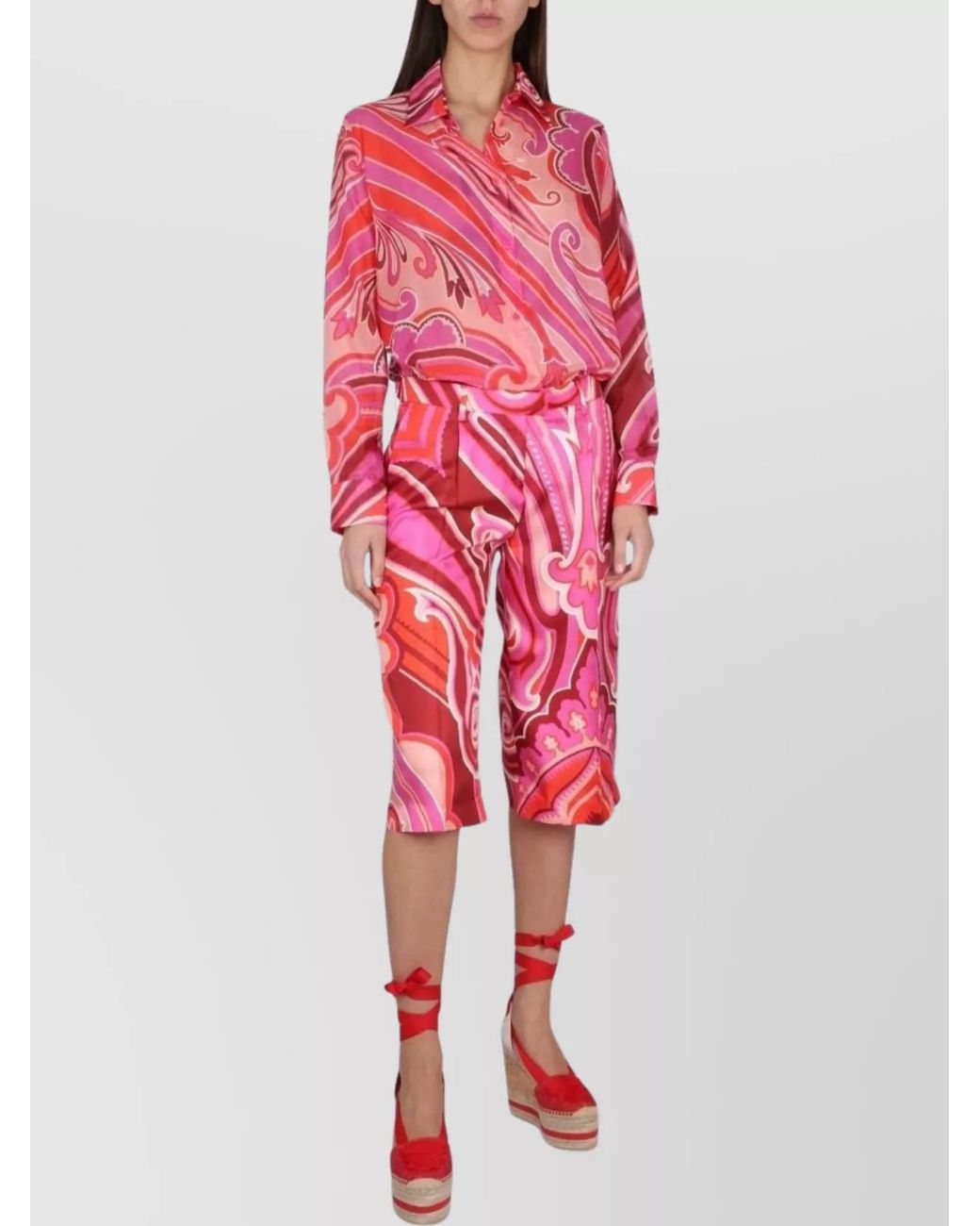Etro Red Silk And Cotton Bermuda Shorts