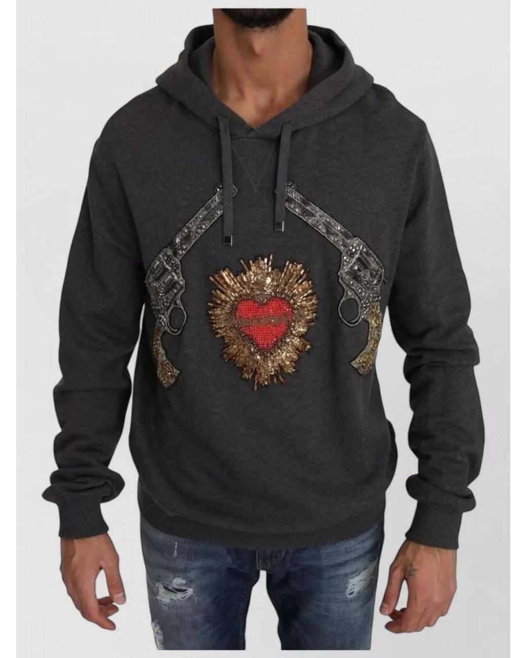 Dolce & Gabbana Black Cotton Hooded Crystal-Embellished Sweater for men