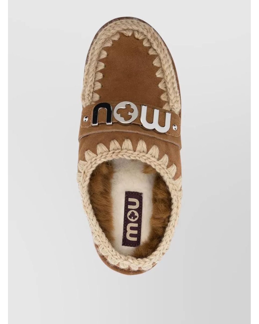 Mou Brown Sheepskin Logo-Detail Clog Slippers