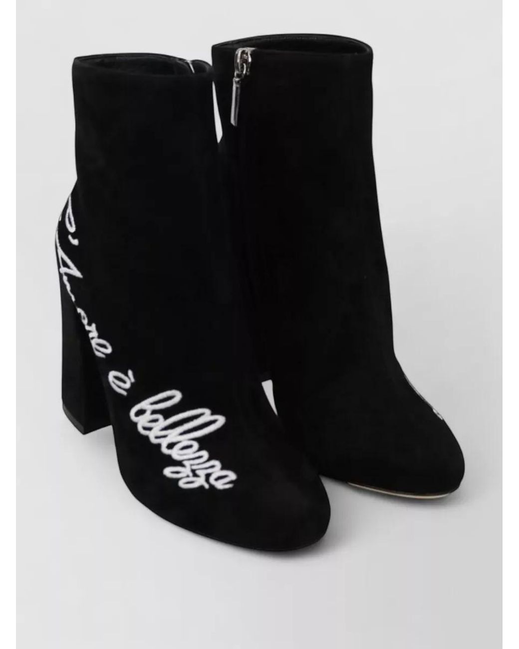 Dolce & Gabbana Black Embroidered Suede Ankle Boots
