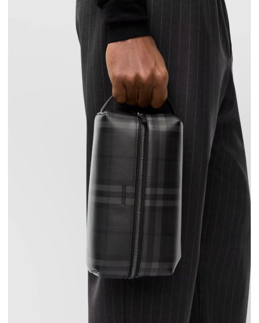 Burberry Black Canvas Check Clutch Bag for men