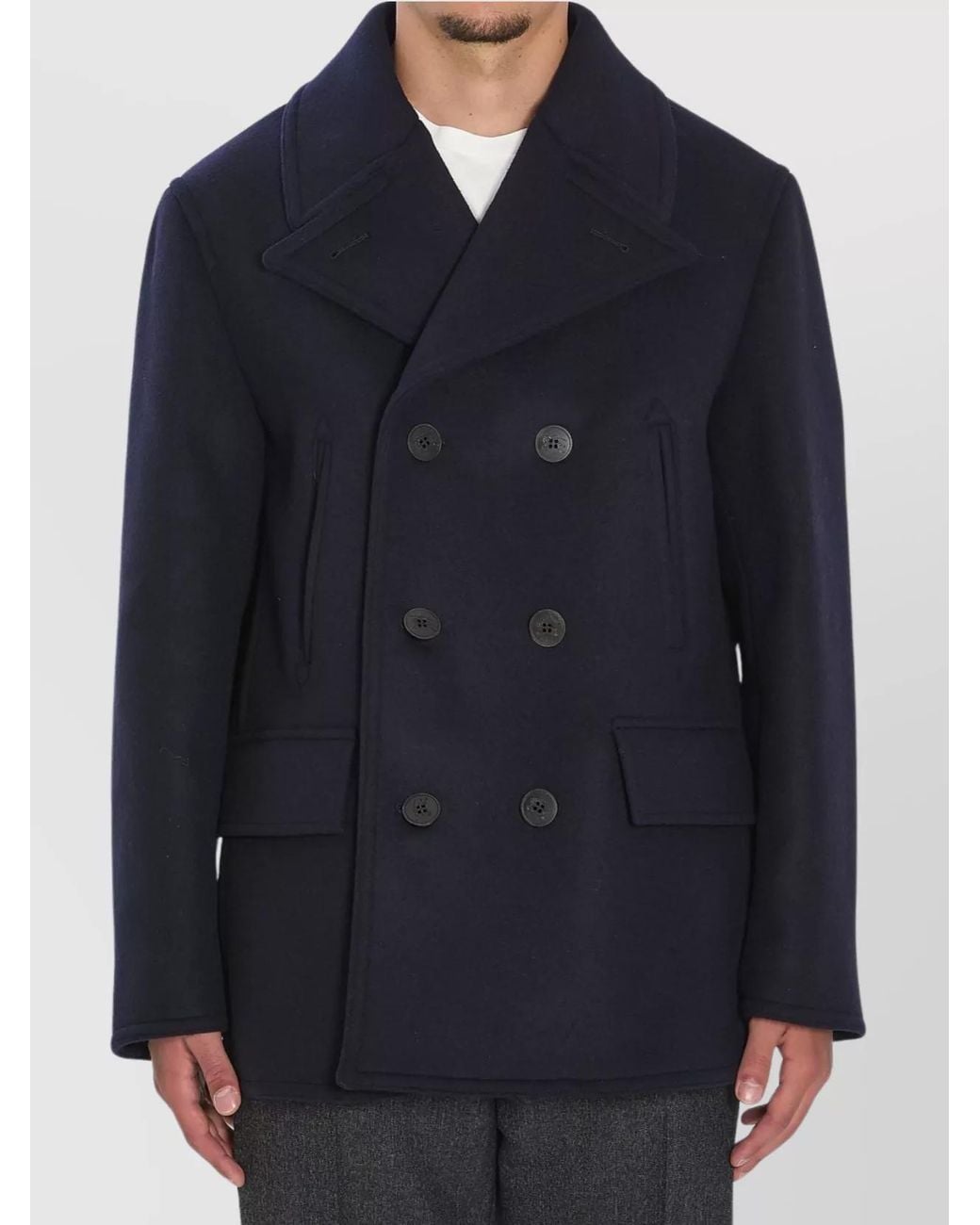 Burberry Blue Wool Double-Breasted Peacoat for men