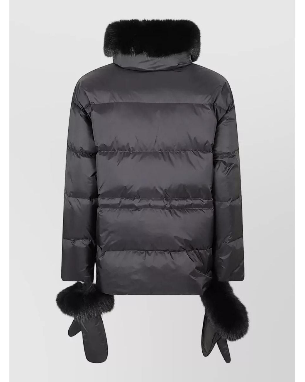 Yves Salomon Black Fox Fur Trim Puffer Parka Coat