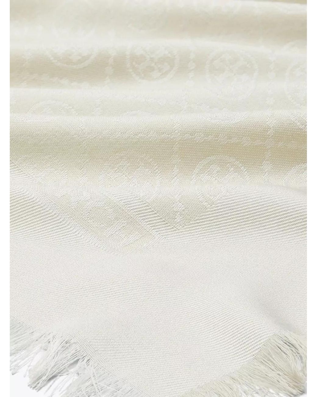 Tory Burch Natural Silk Wool Jacquard Scarf