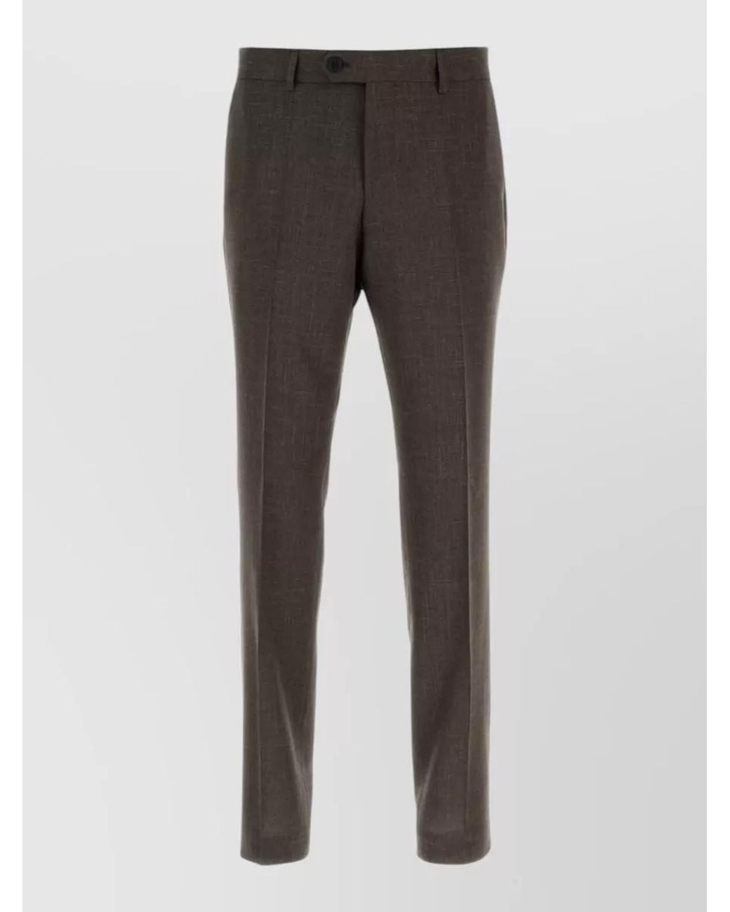 Boss Gray Wool Silk Linen Straight-Leg Trousers for men