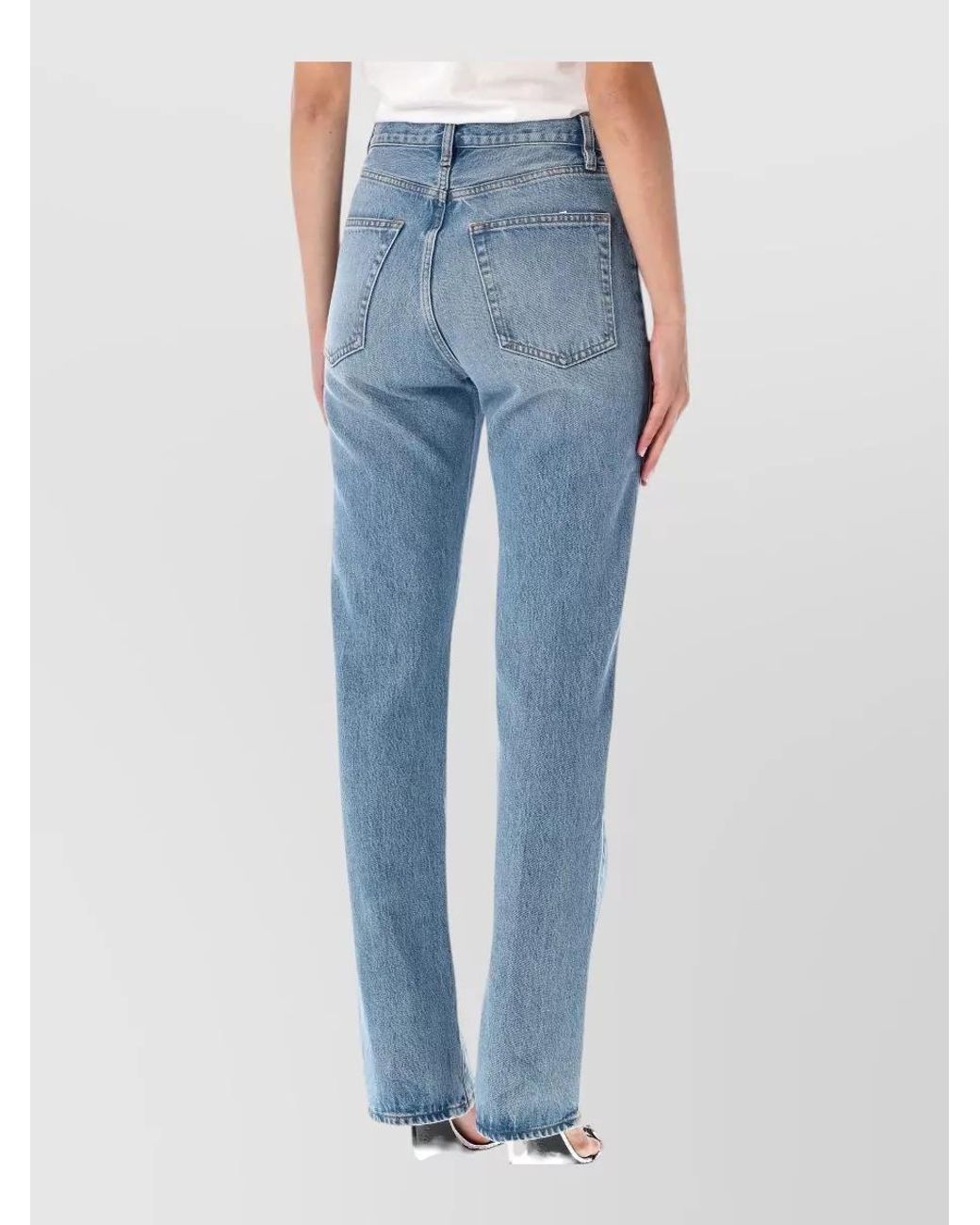 FRAME Blue Denim High-Rise Straight-Leg Jeans