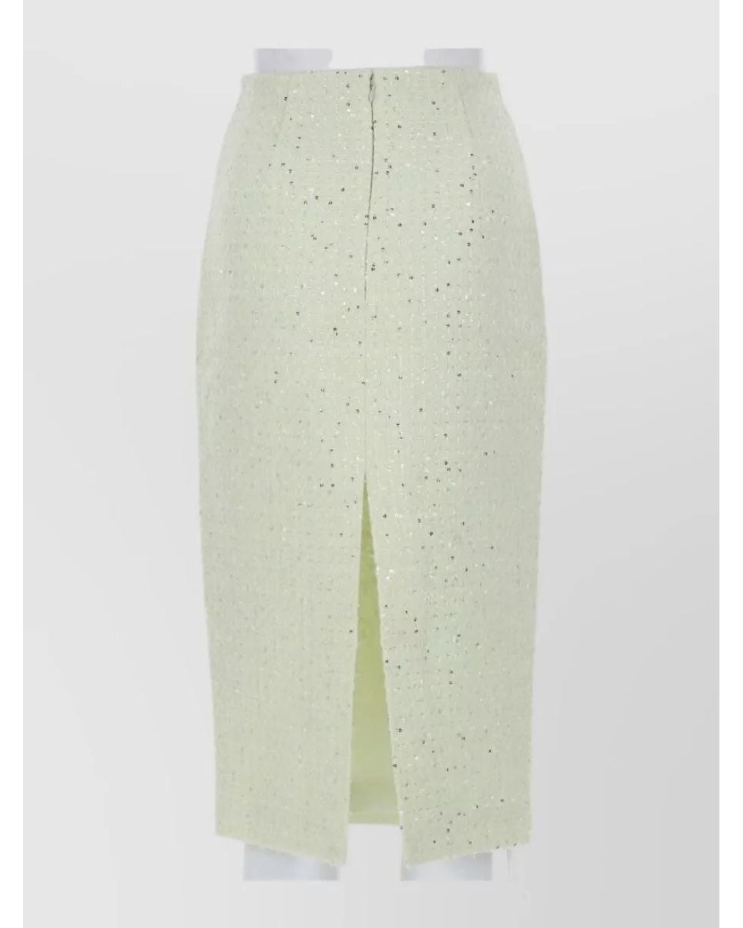 Self-Portrait Green Bouclé Fitted Midi Pencil Skirt