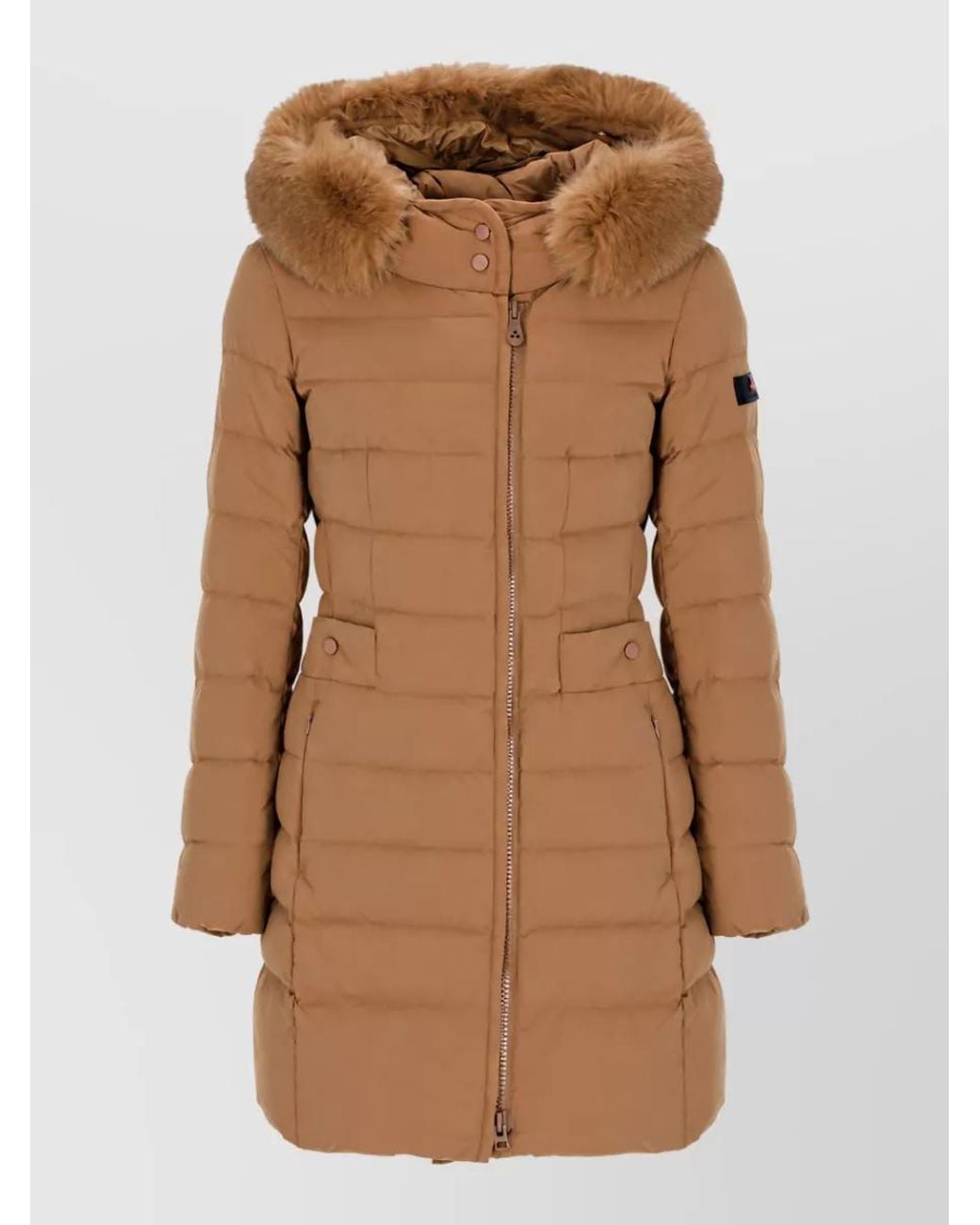 Peuterey Brown Fur Trim Long Quilted Down Puffer Jacket
