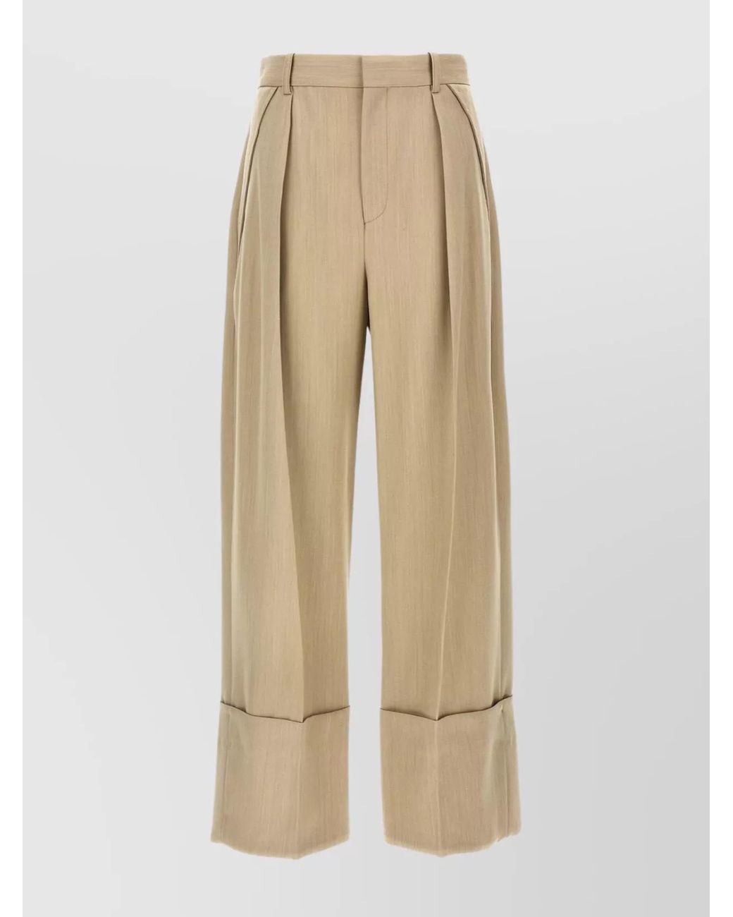 Victoria Beckham Natural Wool Wide-Leg Trousers