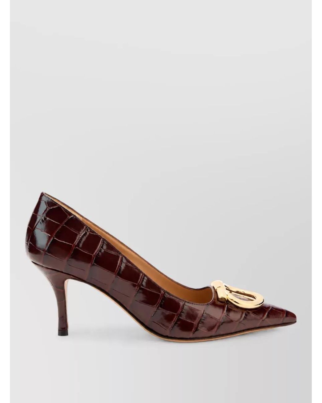 Ferragamo Brown Leather Croc-Effect Pumps