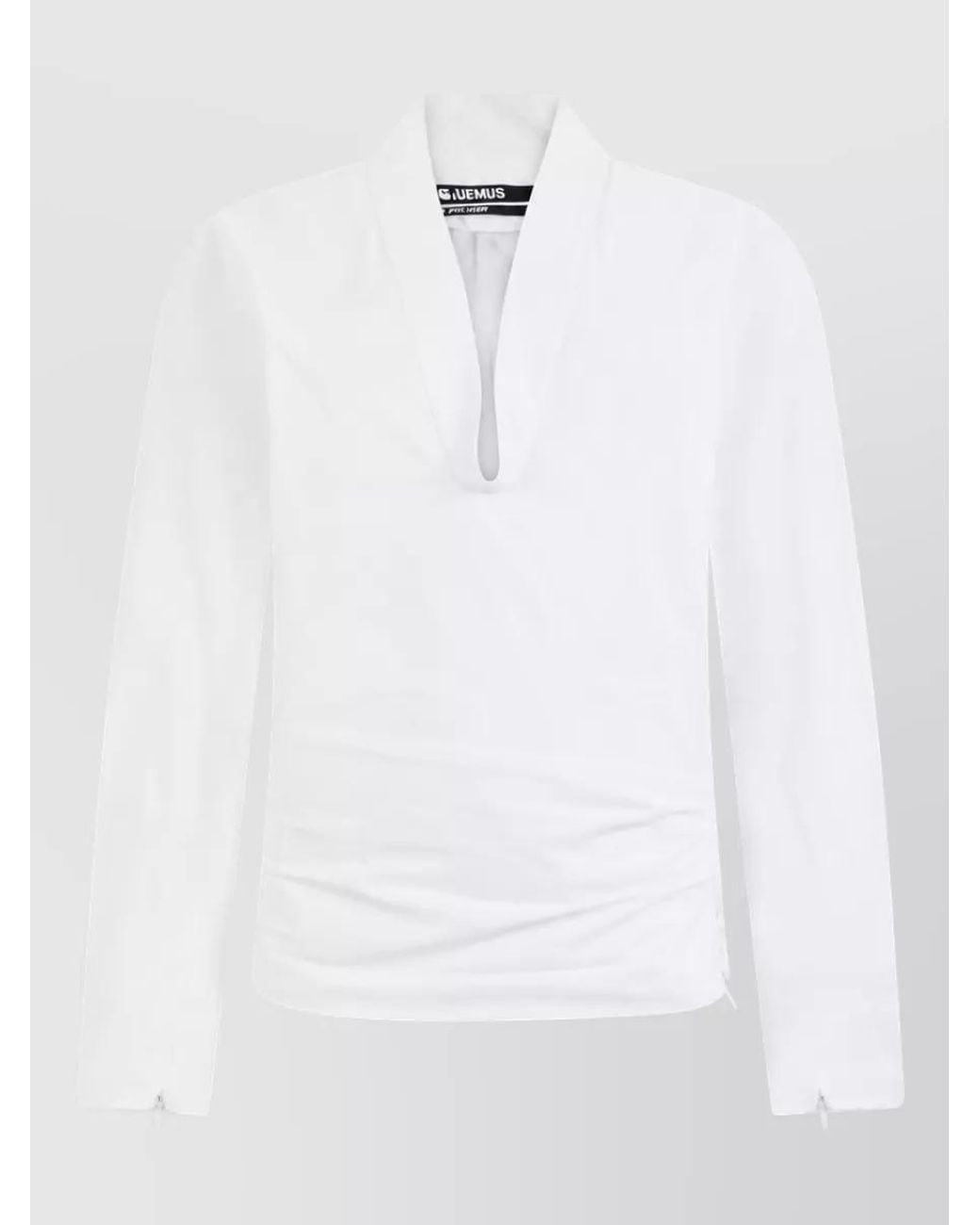 Jacquemus White Cotton V-Neck Long-Sleeve Blouse