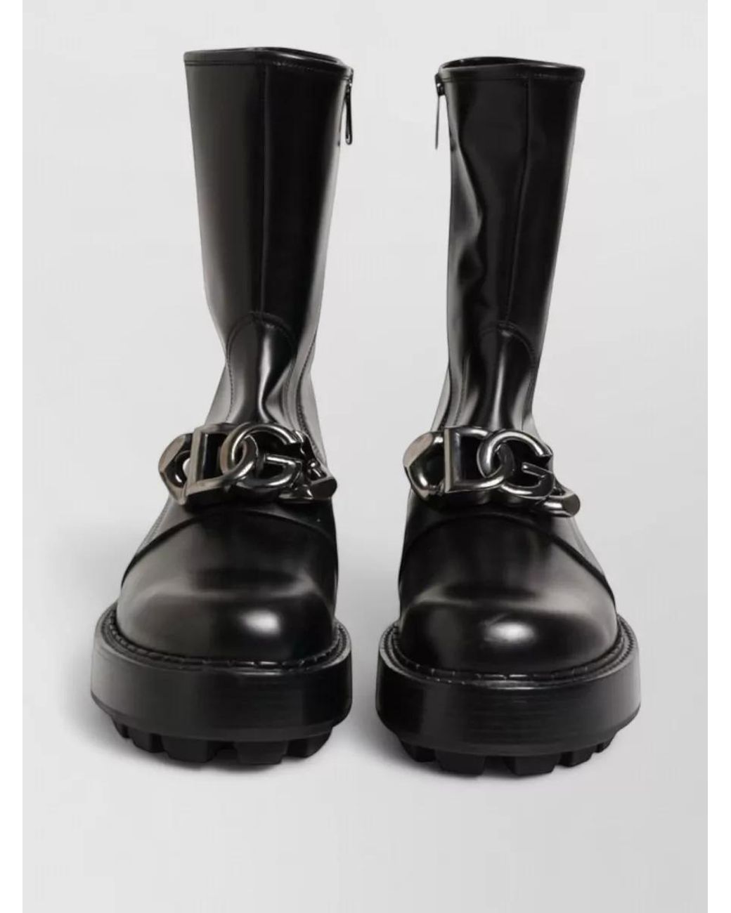 Dolce & Gabbana Black Leather Mid-Calf Biker Boots for men