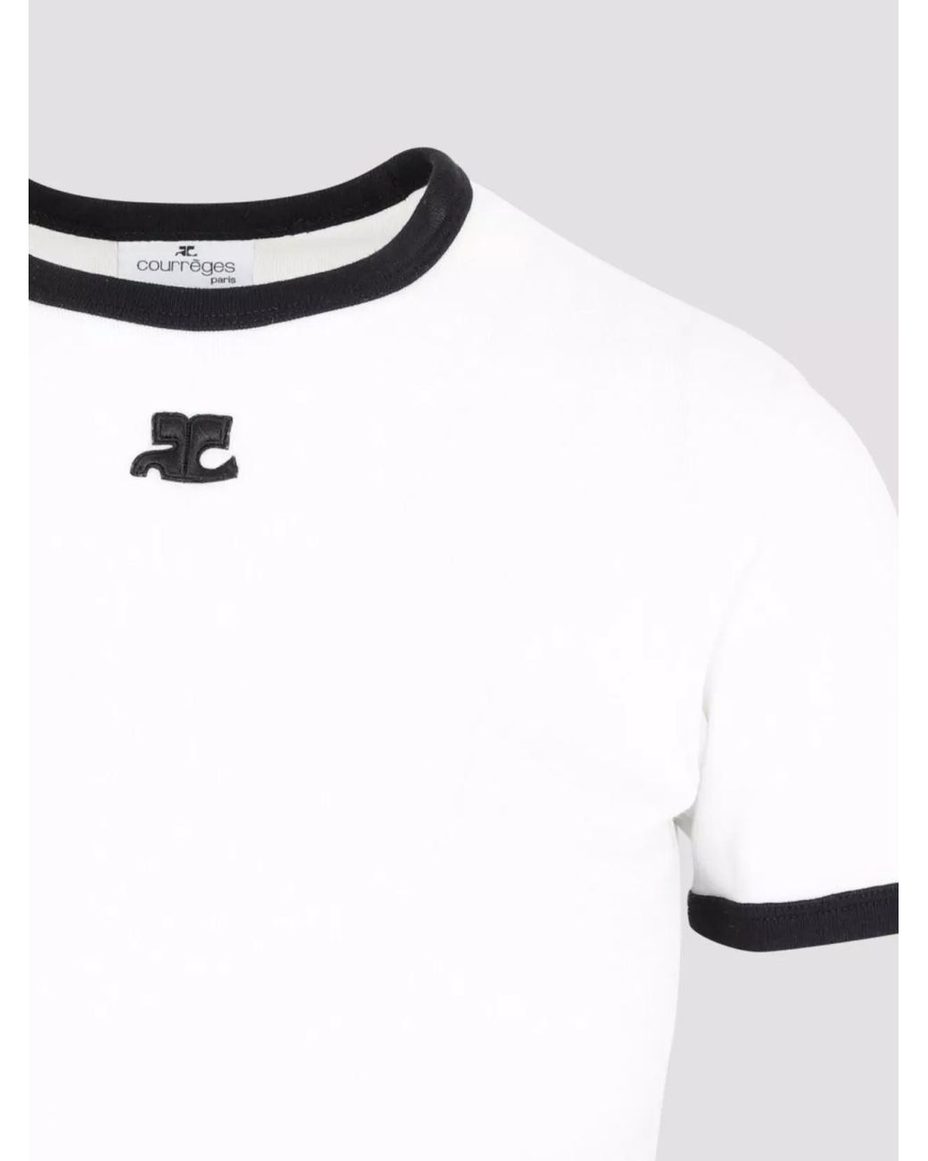 Courreges White Cotton Logo Contrast Trim T-Shirt