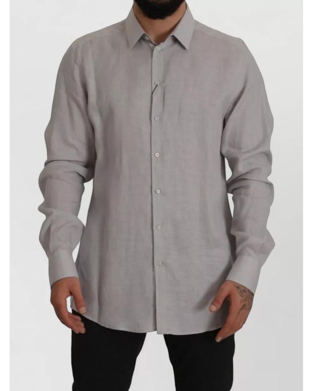 Dolce & Gabbana Gray Linen Long-Sleeve Formal Shirt for men