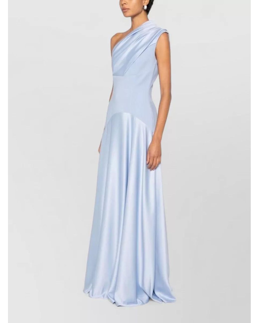 Solace London Blue Draped One-Shoulder Sleeveless Maxi Dress