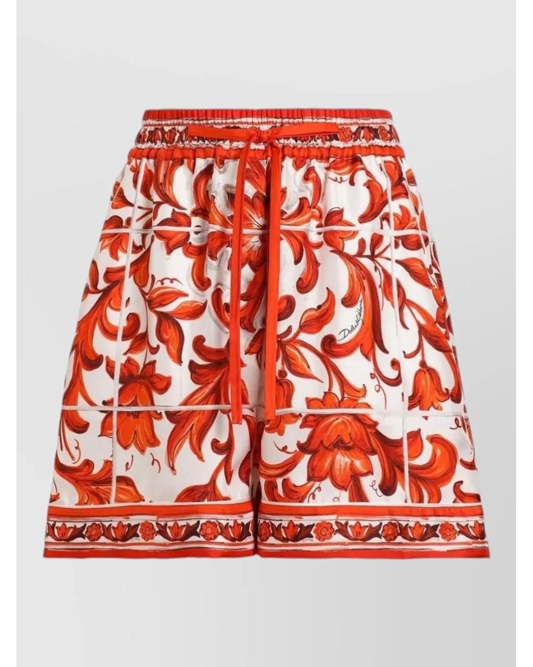 Dolce & Gabbana Red Silk Majolica Print Bermuda Shorts