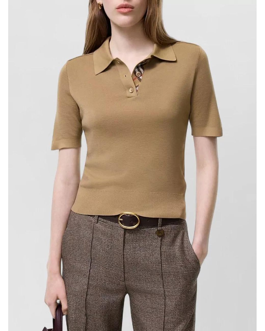 Burberry Natural Merino Wool Short-Sleeve Polo Top