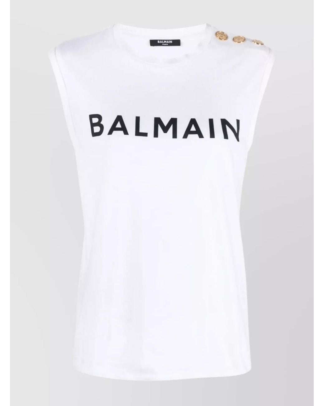 Balmain White Cotton Sleeveless Logo-Print Tank Top