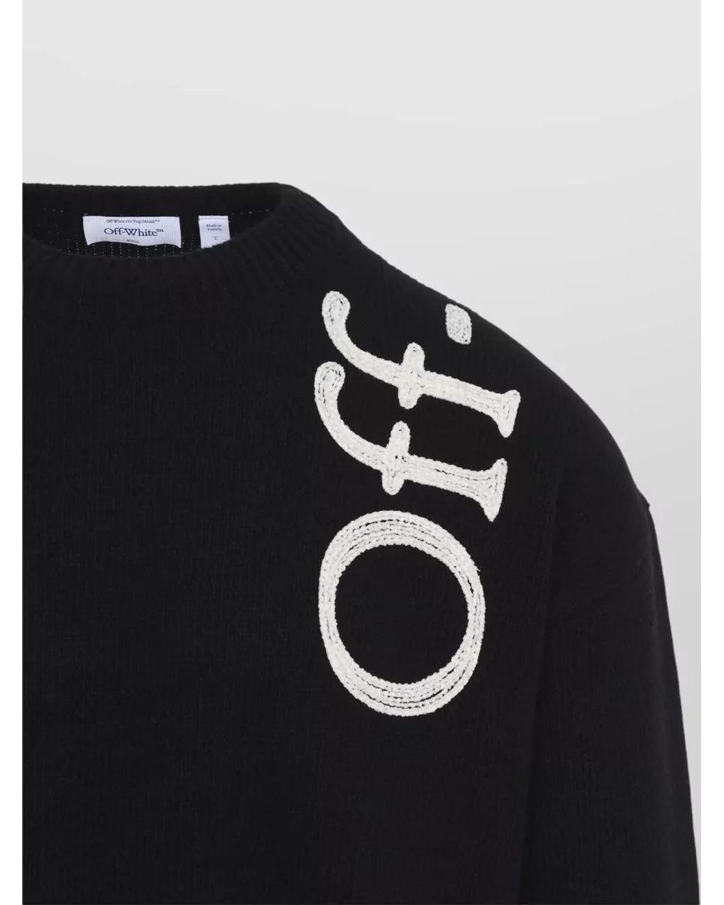 Off-White c/o Virgil Abloh Black Wool Logo-Intarsia Crewneck Sweater for men