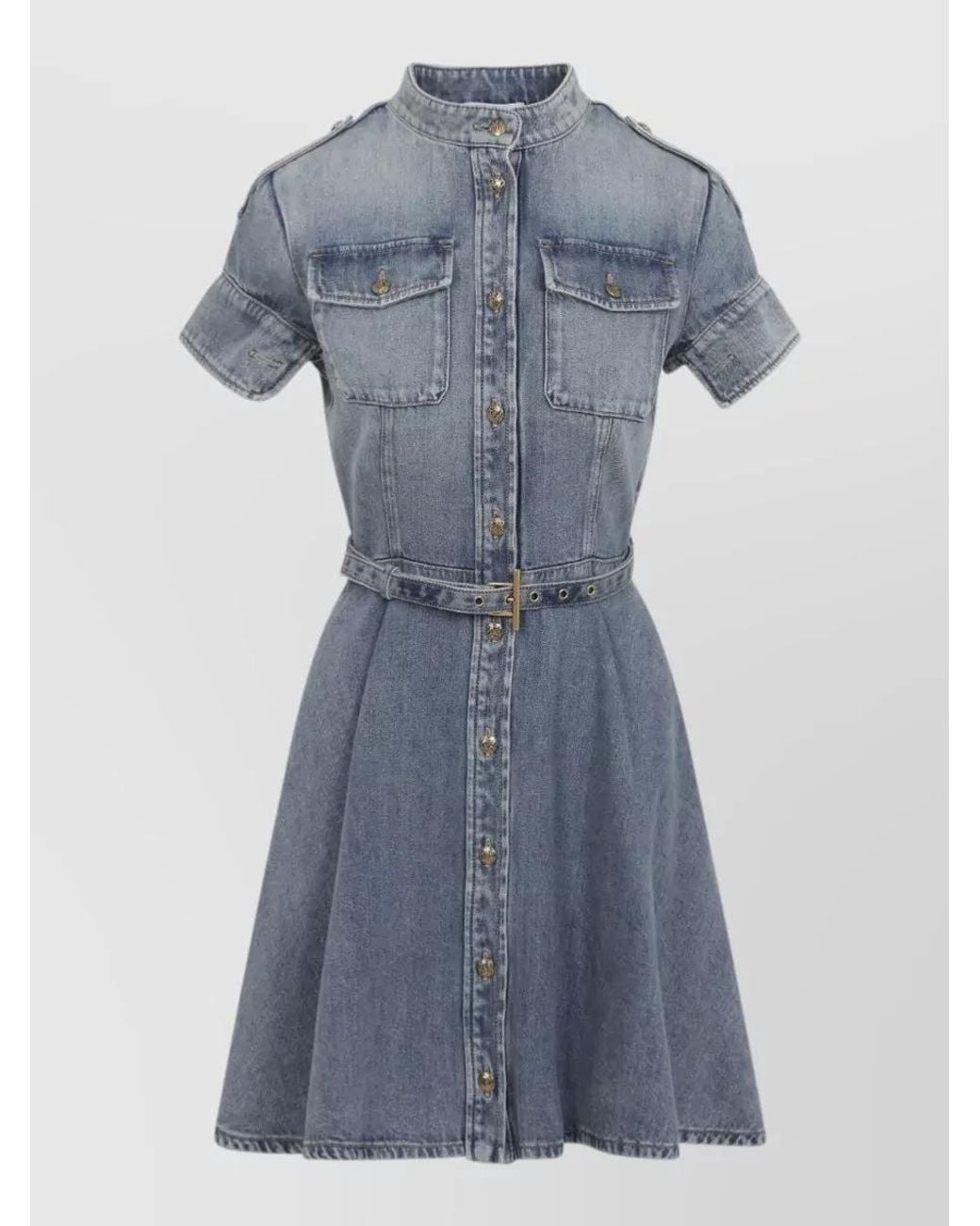 McQueen Blue Denim Belted Short-Sleeve Mini Dress