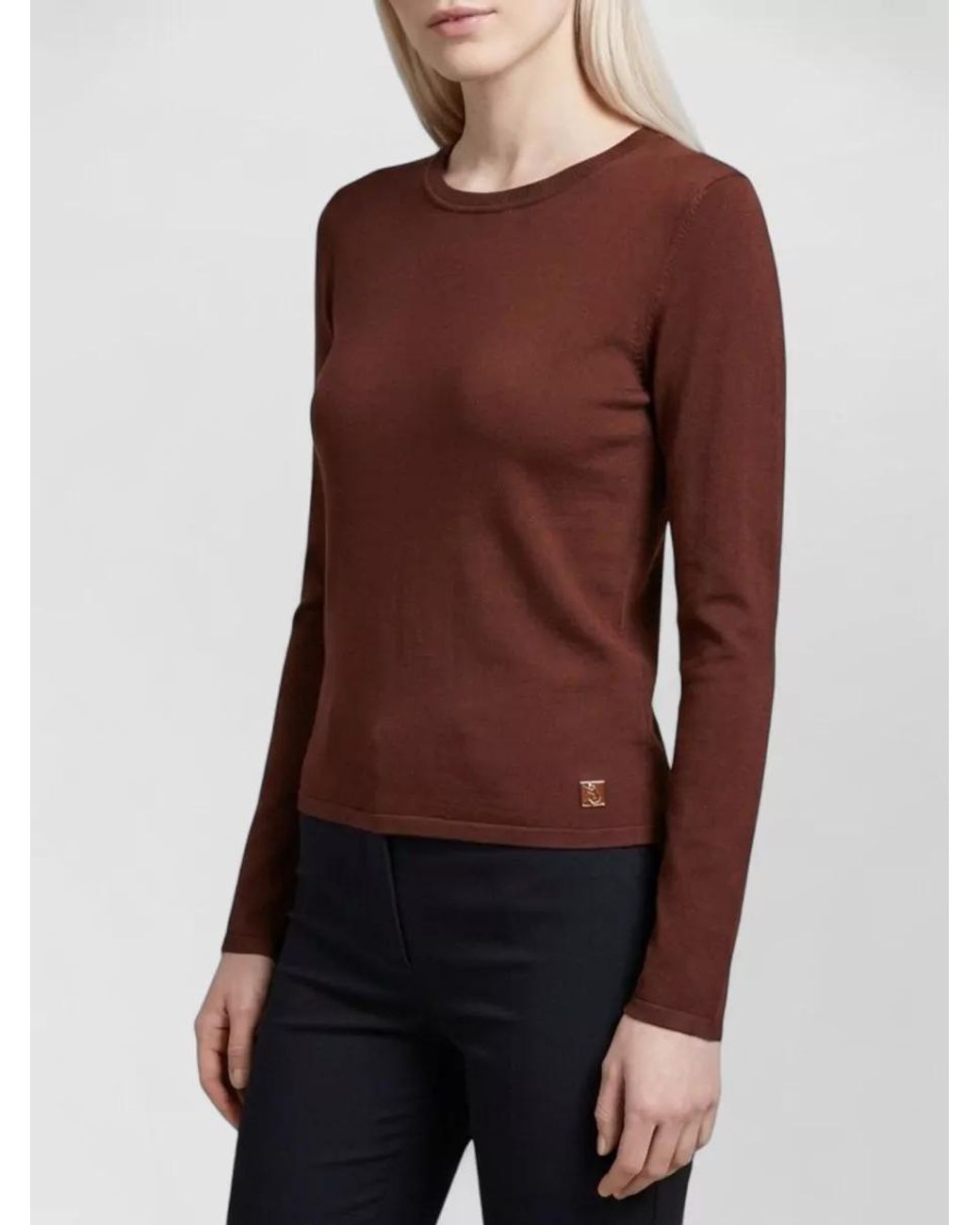 Saint Laurent Red Ribbed Sheer Fitted Long-Sleeve Top