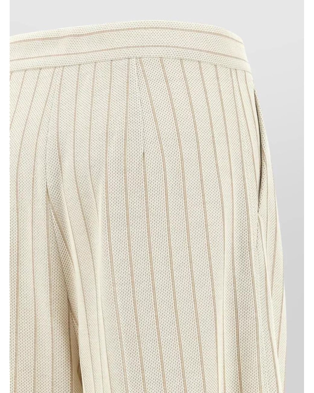 Max Mara Natural Pinstripe Cotton High-Rise Pleated Wide-Leg Trousers