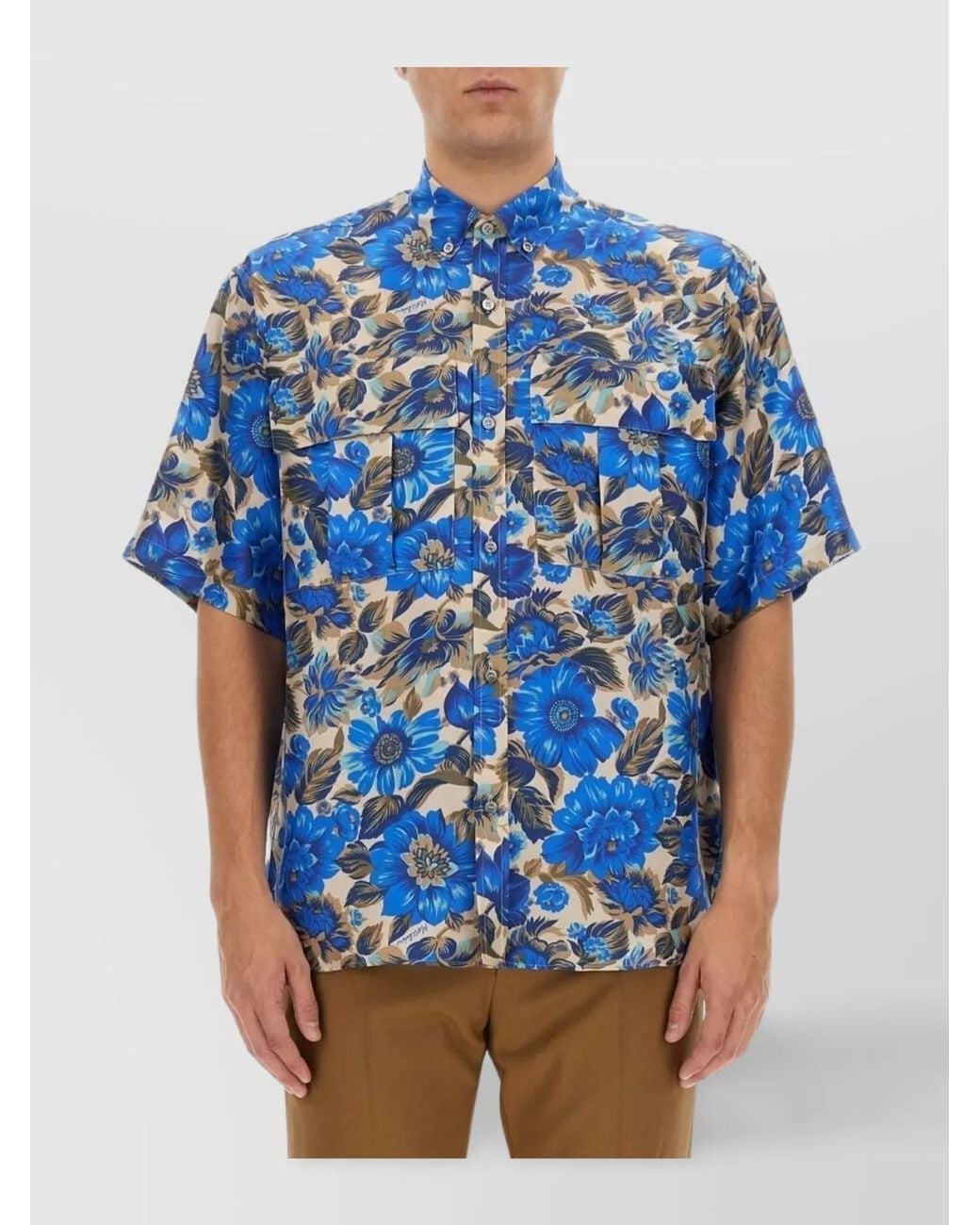 Moschino Blue Floral-Print Oversized Shirt for men