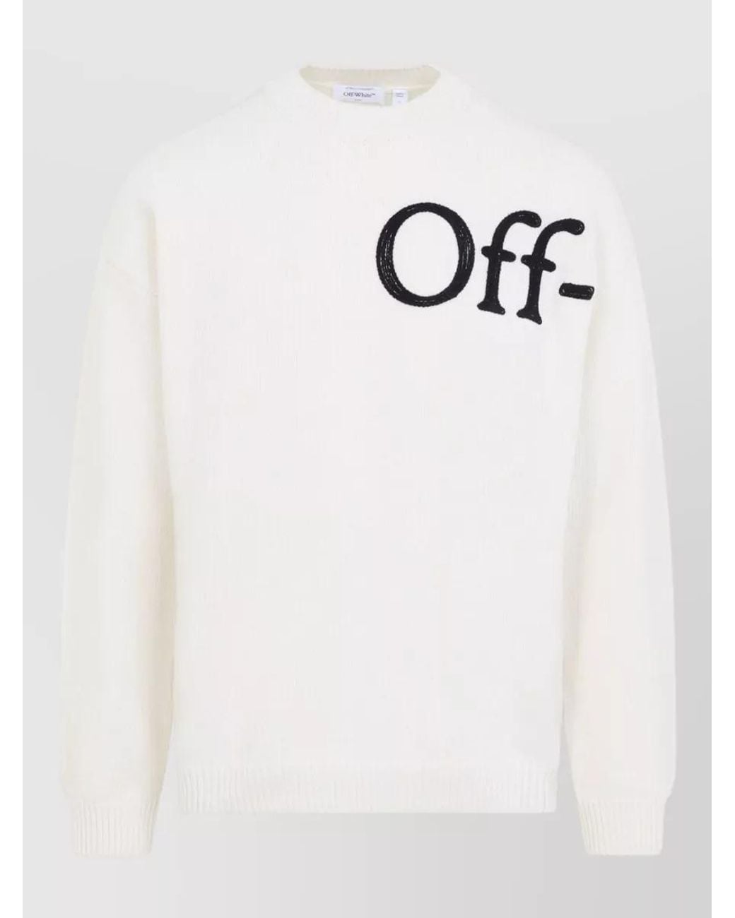Off-White c/o Virgil Abloh White Wool Fine-Knit Logo-Print Crewneck Sweater for men