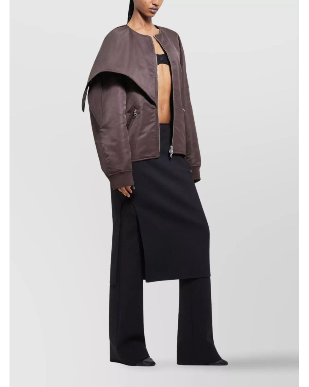 Courreges Brown Nylon Bow Detail Bomber Jacket