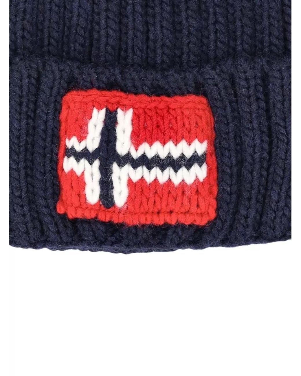 Napapijri Blue Ribbed Pom-Pom Beanie for men