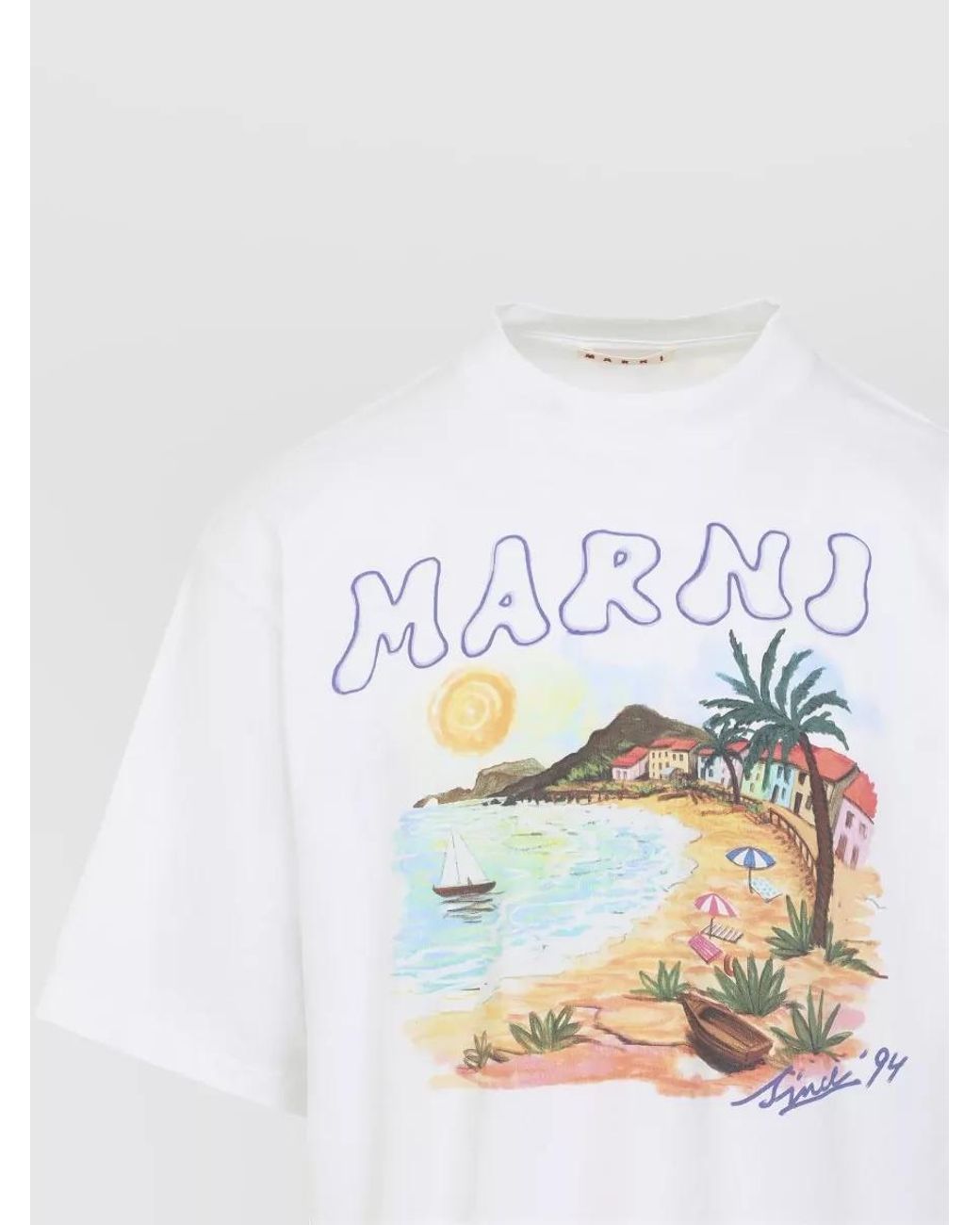 Marni White Cotton Relaxed-Fit Logo-Print T-Shirt for men